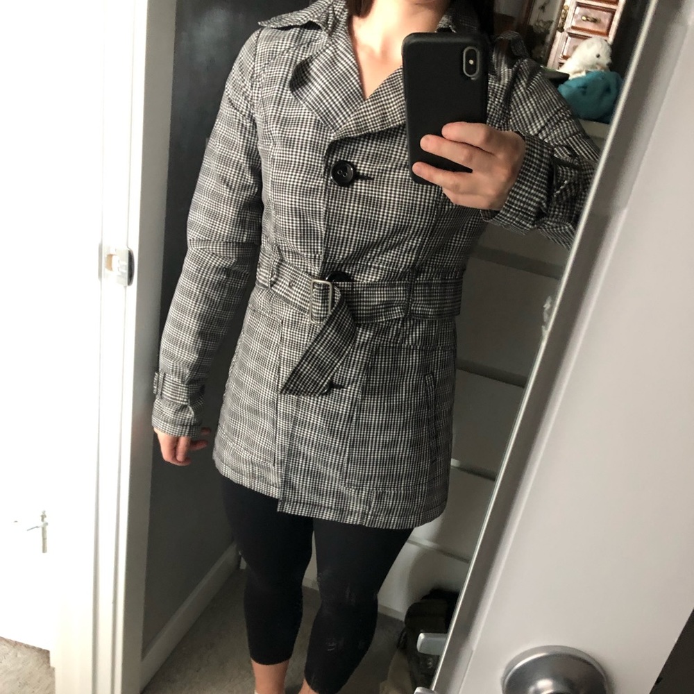 Plaid Button and Tie Up Rain Coat